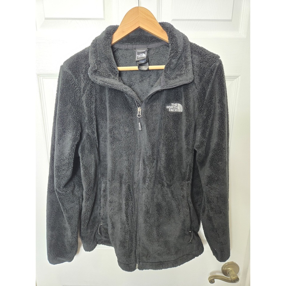 The North Face Sherpa Fleece Sewn Logo Black Full Zip Coat Jacket Womens L